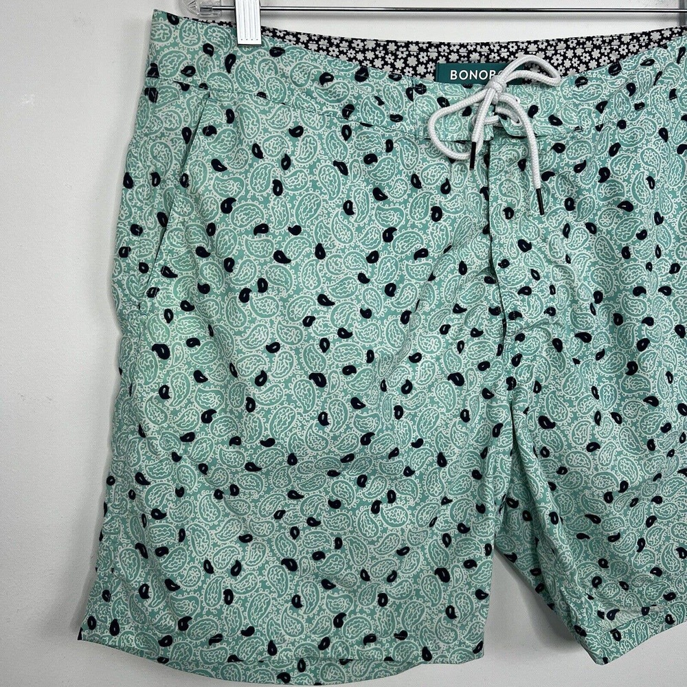 Bonobos Swim Trunks Men's 38 Green Seafoam Paisley Print 7" Inseam W Brief Liner - Picture 4 of 12